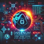 Featured image for DNSenum in Kali Linux blog post, showing a dark background with neon network lines, digital globe, and bold text saying 'DNSenum in Kali Linux' with cybersecurity icons.