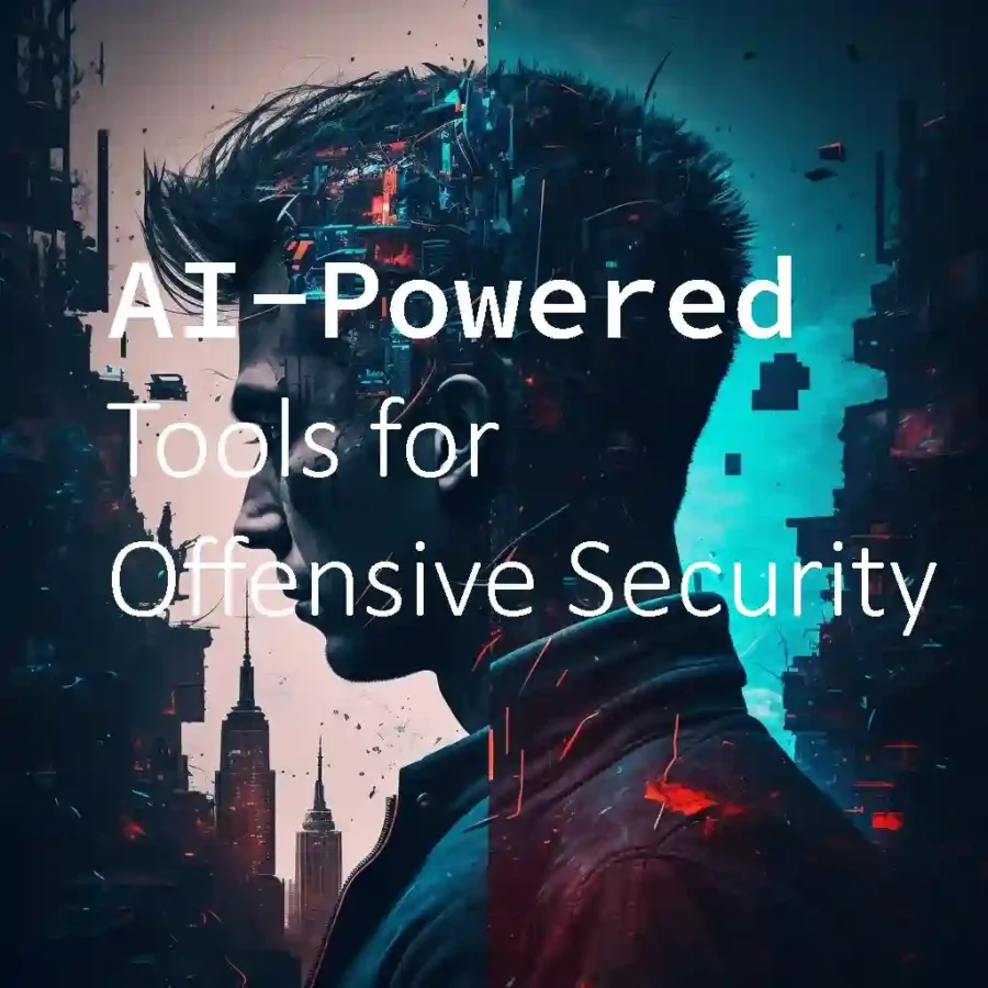 AI-powered offensive security tools 2025 showcasing digital shield and hacking interface